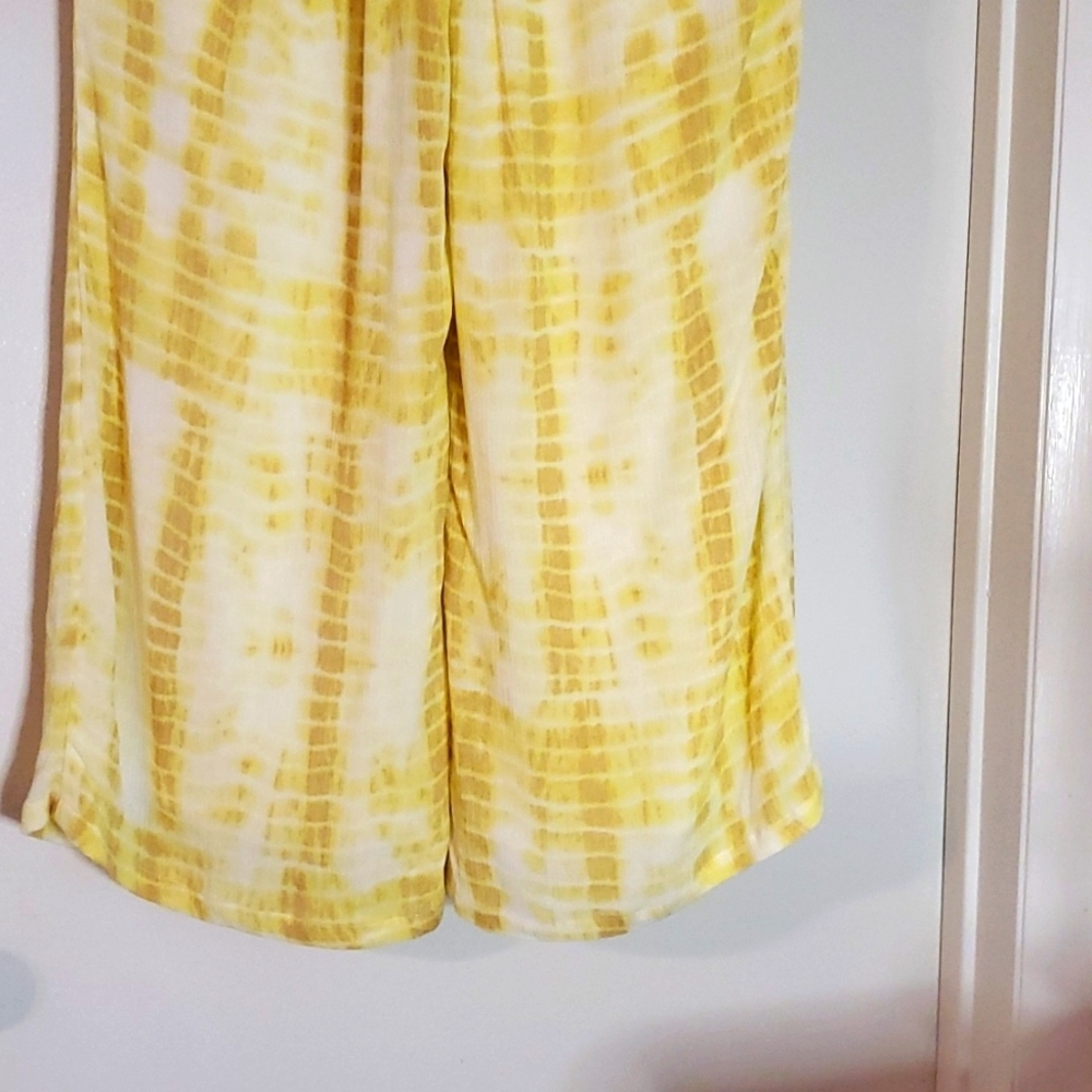 MARJORELLE REVOLVE Theo Tie Dye Yellow Flowy Crop Waist Tie Pants Sz XXS - Picture 6 of 7